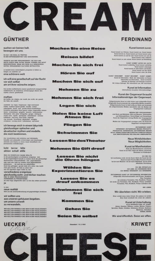 Ferdinand Kriwet (Künstler*in), Creamcheese Manifest (Plakat, einfarbig schwarz), 1967
Datierung aus RZ: 1968