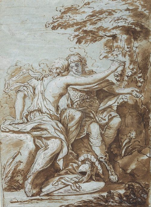 Niccolo Berrettoni (Künstler*in), Angelica und Medoro in einer Landschaft, 17. Jahrhundert