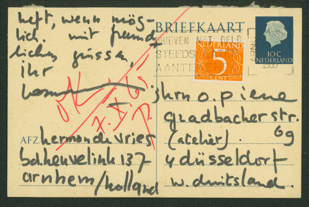 Korrespondenz von Herman de Vries an Otto Piene