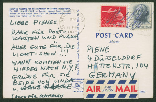 Hans Haacke (Absender*in), Korrespondenz von Hans Haacke an Otto Piene, 12.11.1966