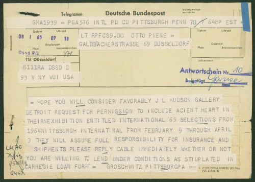 Gustave von Groschwitz (Absender*in), Korrespondenz von [Gustave von] Groschwitz an Otto Piene, 08.01.1965