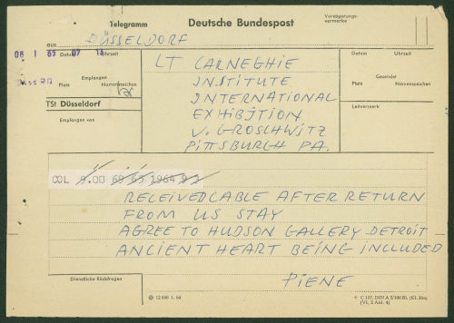 Otto Piene (Absender*in), Korrespondenz von Otto Piene an das Carnegie Institute, 08.01.1965