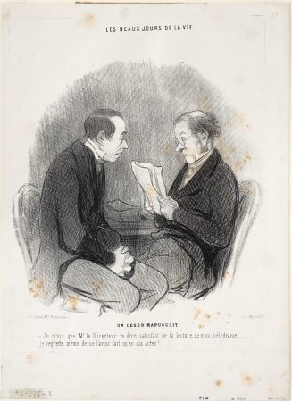 Un léger manuscrit.
- Je crois que Mr. le Directeur va être satisfait de la lecture de mon mélodrame...... je regrette même de ne l'avoir fait qu'en six actes!.....