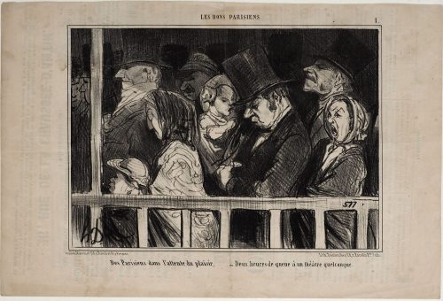 Honoré Daumier (Künstler*in), Des Parisiens dans l'attente du plaisir, -Deux heures de queue à un théâtre quelconque., 05.03.1855