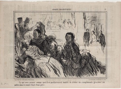 Honoré Daumier (Künstler*in), Ce qui nous prouve comme quoi il est parfaitement inutile de débiter des compliments gracieux au public, dans le couplet final d'une pièce., 23.05.1857