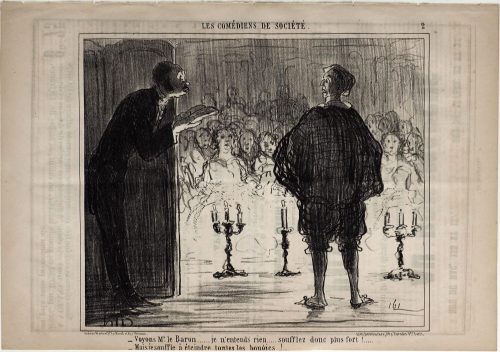 Honoré Daumier (Künstler*in), - Voyons Mr. le Baron...... je n'entends rien.... soufflez donc plus fort!.....
- Mais je souffle à éteindre toutes les bougies!....
, 05-06.04.1858