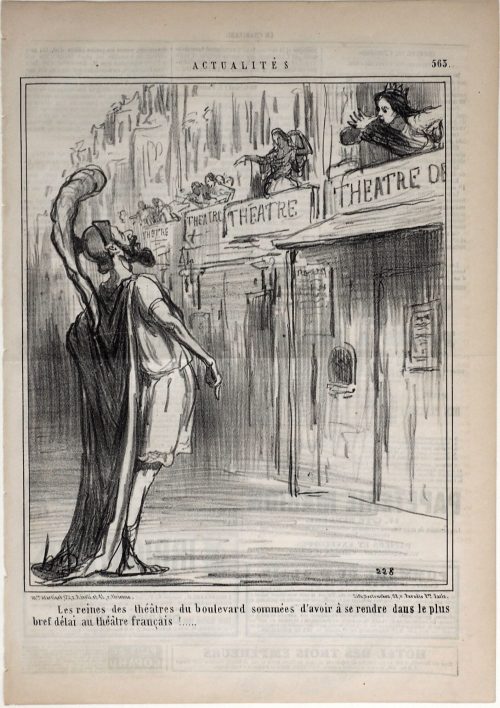 Honoré Daumier (Künstler*in), Les reines des théâtres du boulevard sommées d'avoir à se rendre dans le plus bref délai au théâtre français!....., 13.10.1858