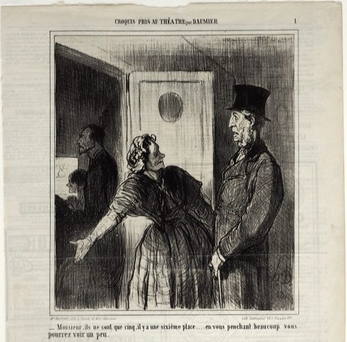 Honoré Daumier (Künstler*in), - Monsieur, ils ne sont que cinq, il y a une sixième place.... en vous penchant beaucoup vous pourrez voir un peu., 03.02.1864