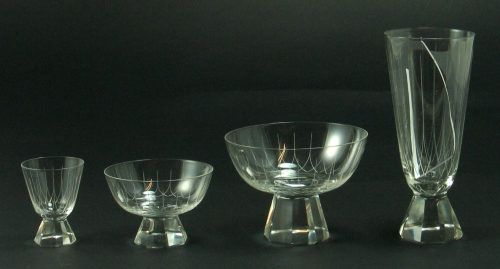 Friedrichglas (Ausführung), verschiedene Kelchgläser einer Serie, 1950–1960er Jahre