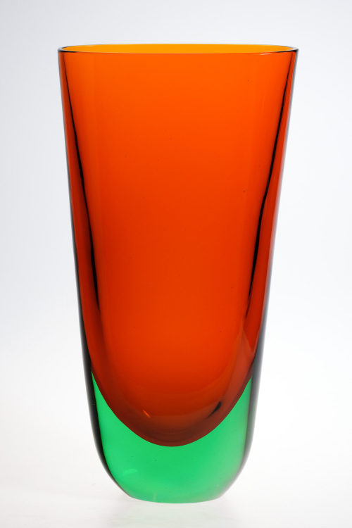 Flavio Poli (Entwurf), Orange-grüne "sommerso"-Vase, um 1954