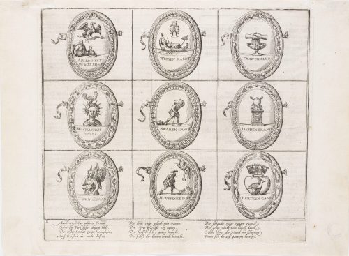 Franz Hogenberg (Kupferstecher*in), Beschreibung derer Fürstlicher Güligscher ec. Hochzeit: Embleme der Turnierteilnehmer, 1587