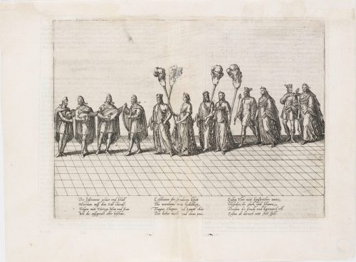 Franz Hogenberg (Kupferstecher*in), Beschreibung derer Fürstlicher Güligscher ec. Hochzeit: Aufzug zum Fackeltanz, 1587