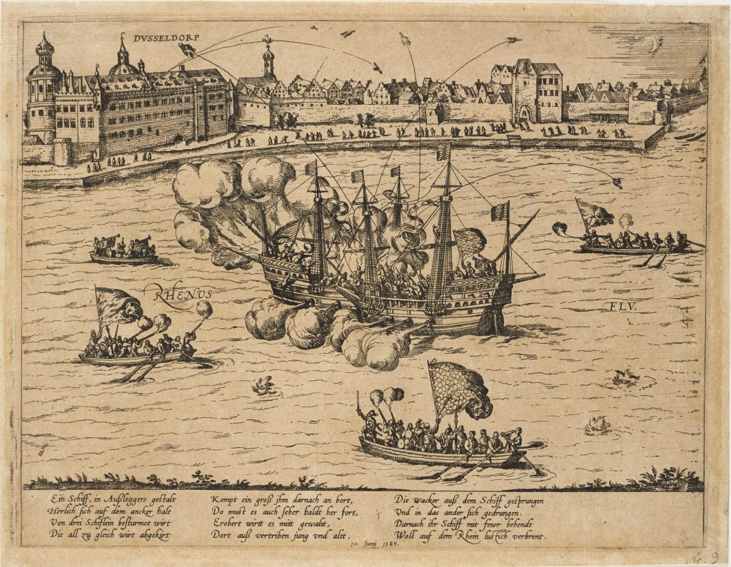 Beschreibung derer Fürstlicher Güligscher ec. Hochzeit: Feuerwerk auf dem Rhein am 19. Juni 1585