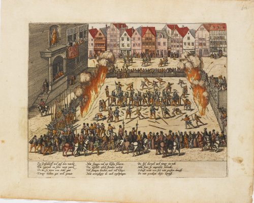 Franz Hogenberg (Kupferstecher*in), Beschreibung derer Fürstlicher Güligscher ec. Hochzeit: Schwerterkampf auf dem Marktplatz am 22. Juni 1585, 1587