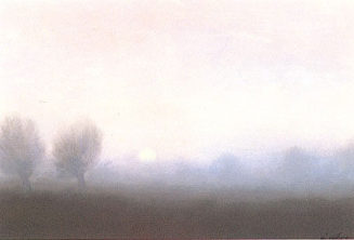 Conrad Sevens: Friedliche Landschaft, Öl, 30 x 40 cm, 2001