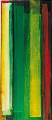 Doris-Frances Mayr: Block stripes with green, Acryl auf Leinwand, 240 x 100 cm, 1997