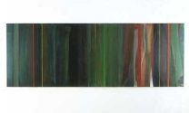 Doris-Frances Mayr: Fluid and solid stripes with green, Acryl auf Camouflage, 79 x 220 cm, 1997