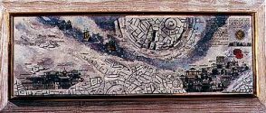 Georg Firmans: Die Insel des Heliotrop, Relief-Collage, 75 x 30 cm, 1999