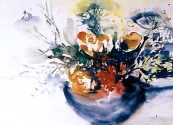 Evelyn Kühn: Strauss Aquarell, Strauss, 36 x 48 cm, 1999