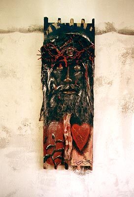 Salim A. Kureishy: Jesus, Fundstücke & Malerei auf Holz, 80 x 30 cm