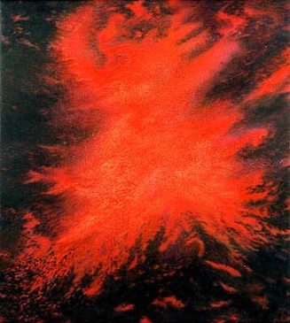 OLIVIA: Verdichtung eines Gasnebels, Öl-Acryl-Fluor, 100 x 90 cm, 1995