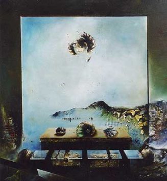 Zoran Velinov: Aus dem Zyklus: Kosmisches Fenster, 1996/2003, 80 x 73 cm, Öl a. Lw.