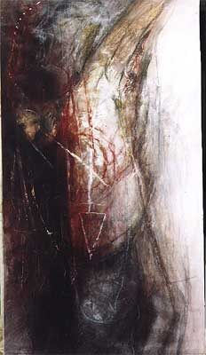 Margarete G. Platzer: Kan, Zeichnung Kreide/ Bleistift, Doppelfigur, 100 x 50 cm, 1993/2002