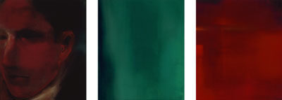 Diana Rattray: Green Shadow, 2002, 3-teilig, Mischtechnik auf Papier, je 30,5 x 26,5 cm