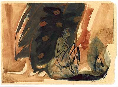 Dagmar Triet: 'Meditation', 28 x 40 cm, 1987, Aquarell und Öl auf Papier