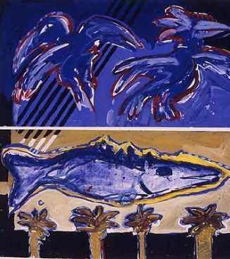 Sigi Zahn: Over-under, Acryl / Papier, 158x150cm, 2000