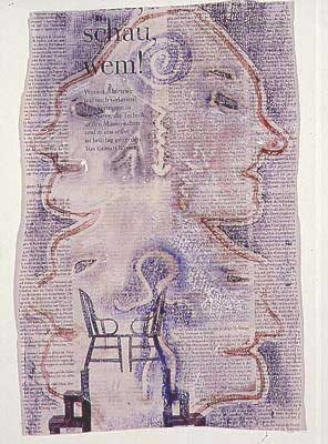 Bernd Engberding: o.T., Holzdruck, Öl auf Zeitung, 40 x 25 cm, 1999