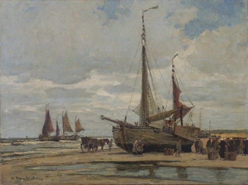 Wilhelm Hambüchen, Fischerboote am Strand mit Fischabschlag, Kunstpalast, Düsseldorf, Vermächtn ...