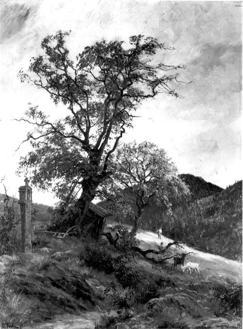 Carl Jutz (der Jüngere) (Künstler*in), Alter Baum mit Landschaft, ohne Jahr