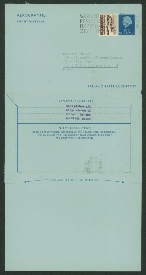 Henk Peeters (Absender*in), Korrespondenz von Henk Peeters an Otto Piene, 12.10.1964