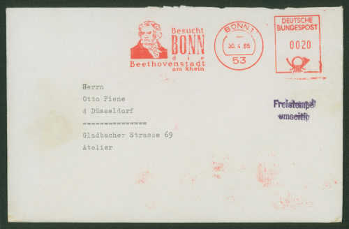 Stadt Bonn (Absender*in), Korrespondenz von der Stadt Bonn an Otto Piene, 30.04.1965