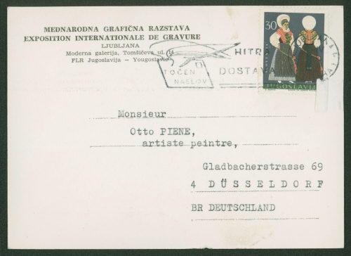 Moderna Galerija (Absender*in), Korrespondenz von der Moderna Galerija, Ljubljana, an Otto Piene, 28.04.1965