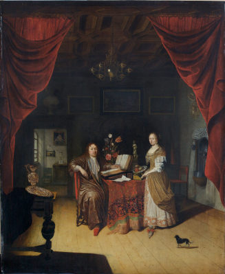 Matthys Naiveu - zugeschrieben, Ein Gelehrter und seine Frau in einem Interieur, um 1670, Kunst ...