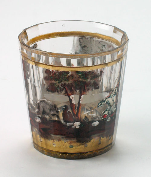 Unbekannt (Ausführung), Zwischengoldglas-Becher mit Jagdmotiven, um 1730/1740