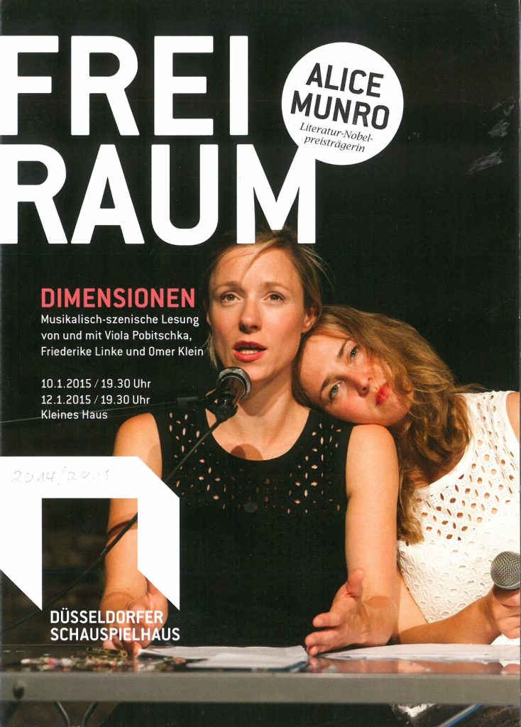 Programmzettel zu "Dimensionen" von Alice Munro. Gastspiel am 10. und 12.1.2015 im Kleinen Haus ...