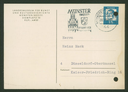 Westfälisches Landesmuseum für Kunst und Kulturgeschichte <Münster, Westfalen> (Absender*in), Korrespondenz von Dr. Carl Bänfer, Landesmuseum für Kunst und Kulturgeschichte, an Heinz Mack, 24.01.1964