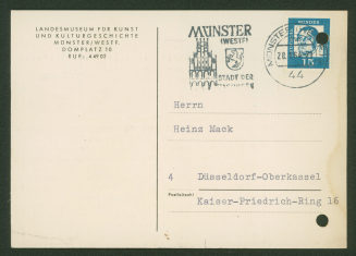 Korrespondenz von Dr. Carl Bänfer, Landesmuseum für Kunst und Kulturgeschichte, an Heinz Mack