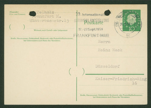 Franz Löffelholz-Mon (Absender*in), Korrespondenz von Franz Löffelholz an Heinz Mack, 23.09.1959