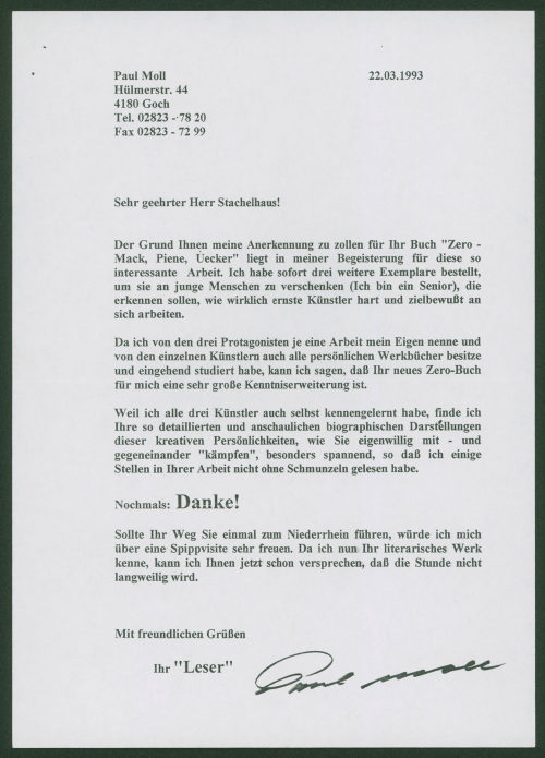 Heiner Stachelhaus (Empfänger*in), Korrespondenz von Paul Moll an Heiner Stachelhaus, 22.03.1993