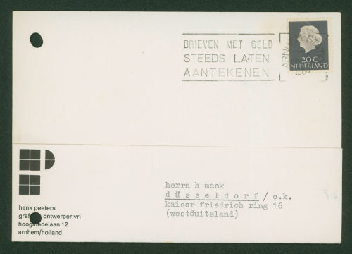 Henk Peeters (Absender*in), Korrespondenz von Henk Peeters an Heinz Mack, 17.02.1964