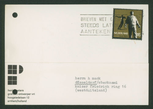 Henk Peeters (Absender*in), Korrespondenz von Henk Peeters an Heinz Mack, 22.04.1965