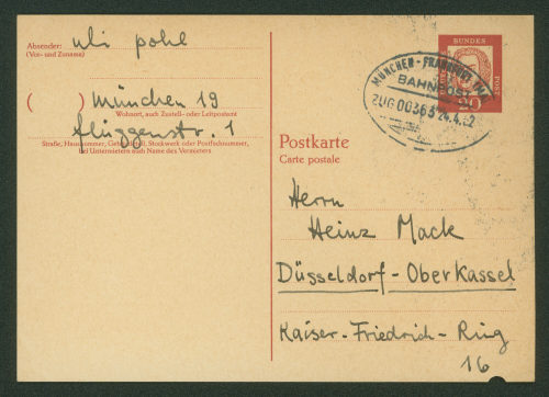 Uli Pohl (Absender*in), Korrespondenz von Uli Pohl an Heinz Mack, 24.04.1962