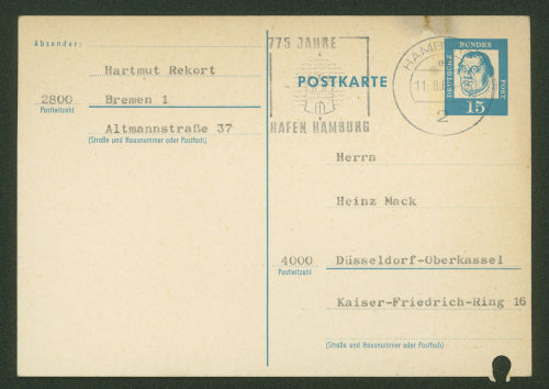 Heinz Mack (Empfänger*in), Korrespondenz von Hartmut Rekort an Heinz Mack, 11.08.1964