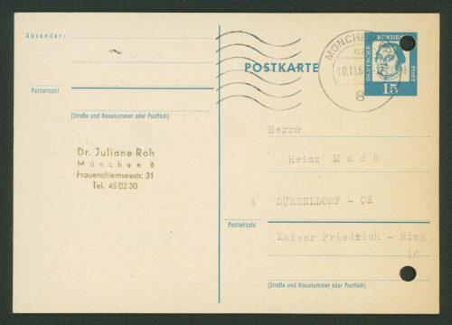 Heinz Mack (Empfänger*in), Korrespondenz von Juliane Roh an Heinz Mack, 10.11.1963