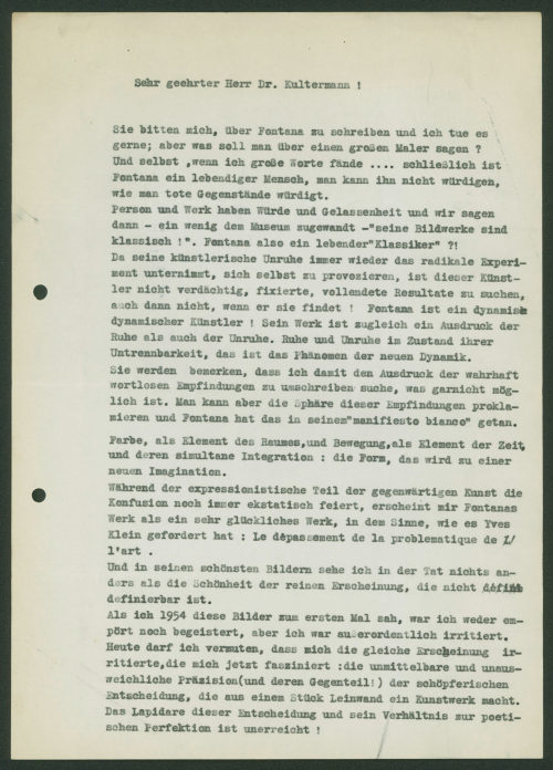 Heinz Mack (Absender*in), Korrespondenz von Heinz Mack an [Udo] Kultermann, [??].01.1962