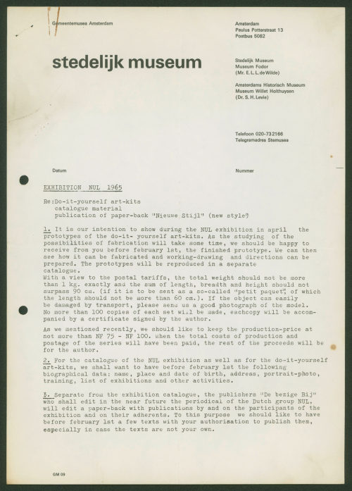 Stedelijk Museum (Absender*in), Korrespondenz von Stedelijk Museum Amsterdam an [Heinz Mack], 06.01.1965